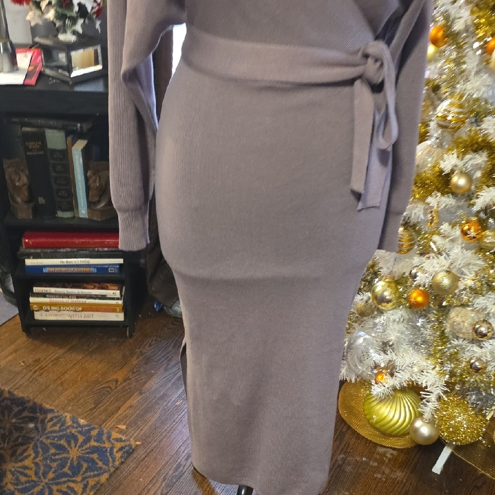 HALARA Taupe Wrap Knit Dress - Picture 3 of 16